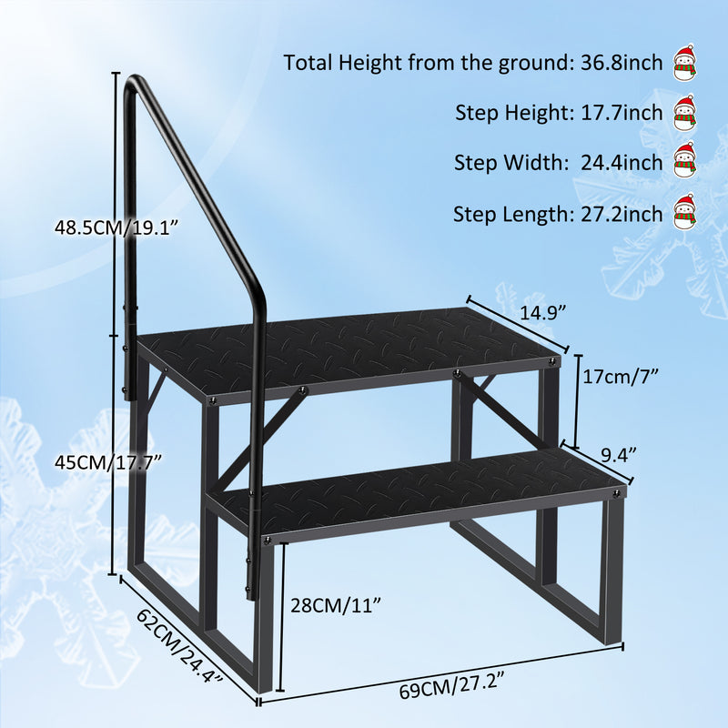 2 Step Ladder with Handrail, Swimming Pool Ladder Above Ground, 660 lb Load Capacity RV Steps with Anti-Slip Panel, Mobile Home Stairs