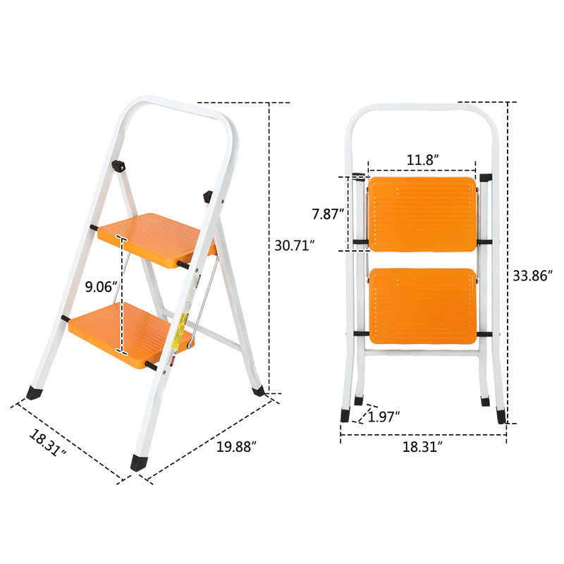 2 Step Ladder Folding Step Stool Steel Anti-Slip Sturdy Wide Pedal