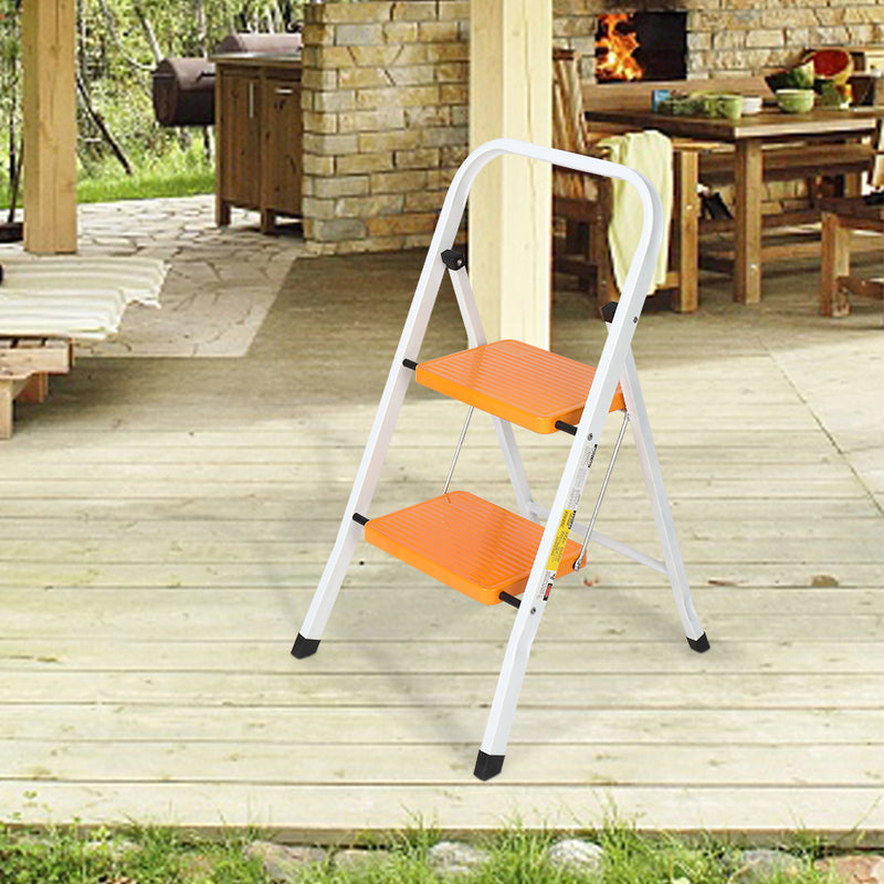 2 Step Ladder Folding Step Stool Steel Anti-Slip Sturdy Wide Pedal