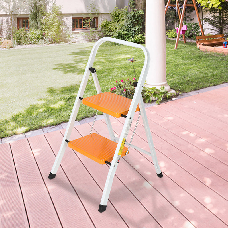 2 Step Ladder Folding Step Stool Steel Anti-Slip Sturdy Wide Pedal