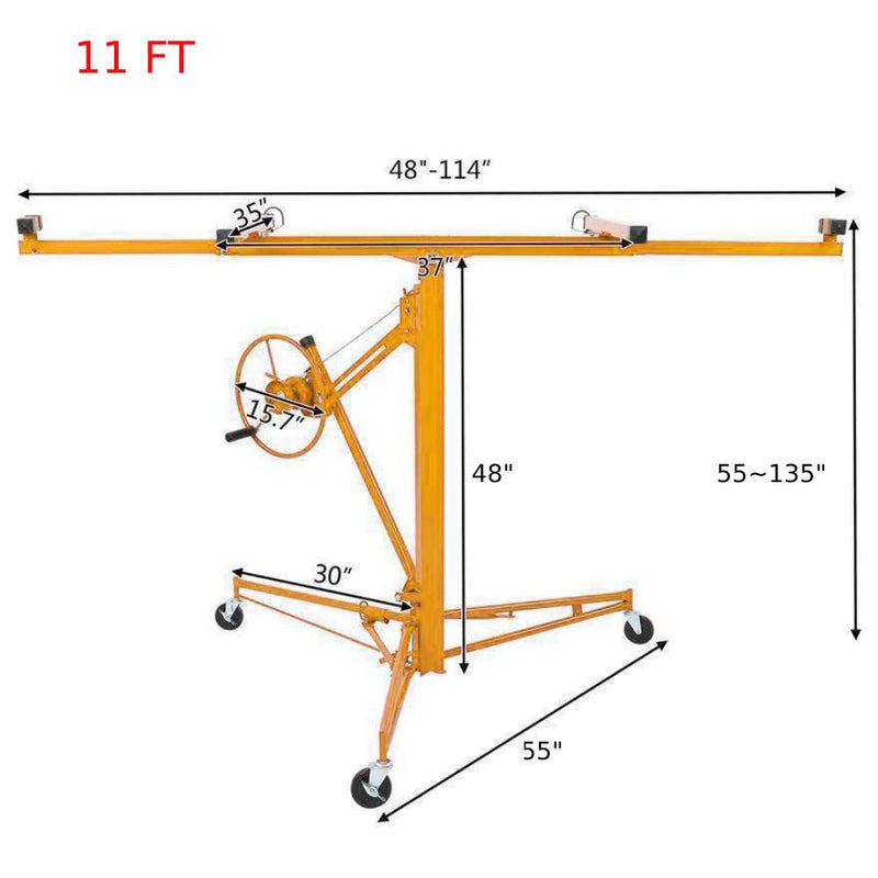 11FT Drywall Lifter Panel Hoist Jack Rolling Caster Lockable Construction 150lbs