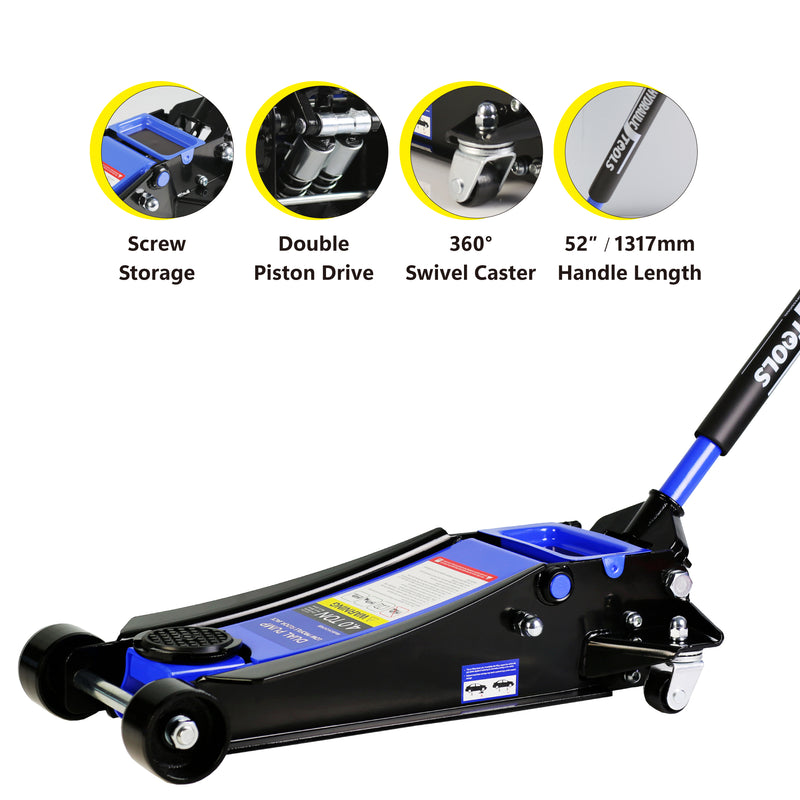 4 Ton Low Profile Floor Jack Heavy Duty Steel Racing Dual Piston Quick Lift 4"-21" Lifting Range