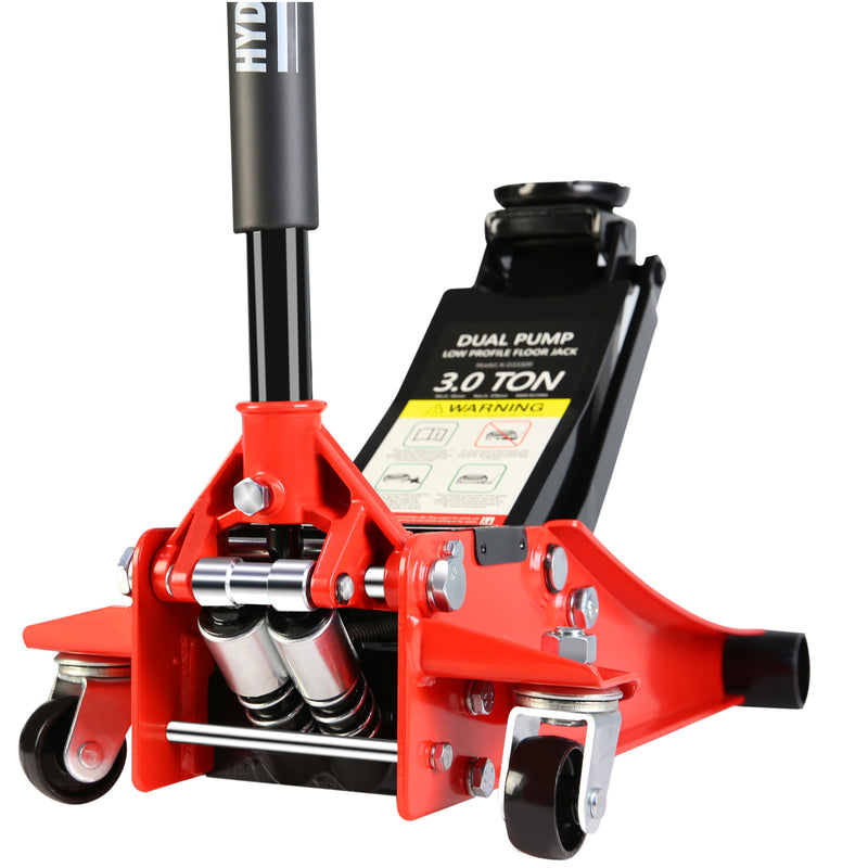 Hydraulic Low Profile Steel Racing Floor Jack with Dual Piston Quick Lift Pump, 3 Ton 6600 lb Capacity, Lift Range 3.3" - 18.5"