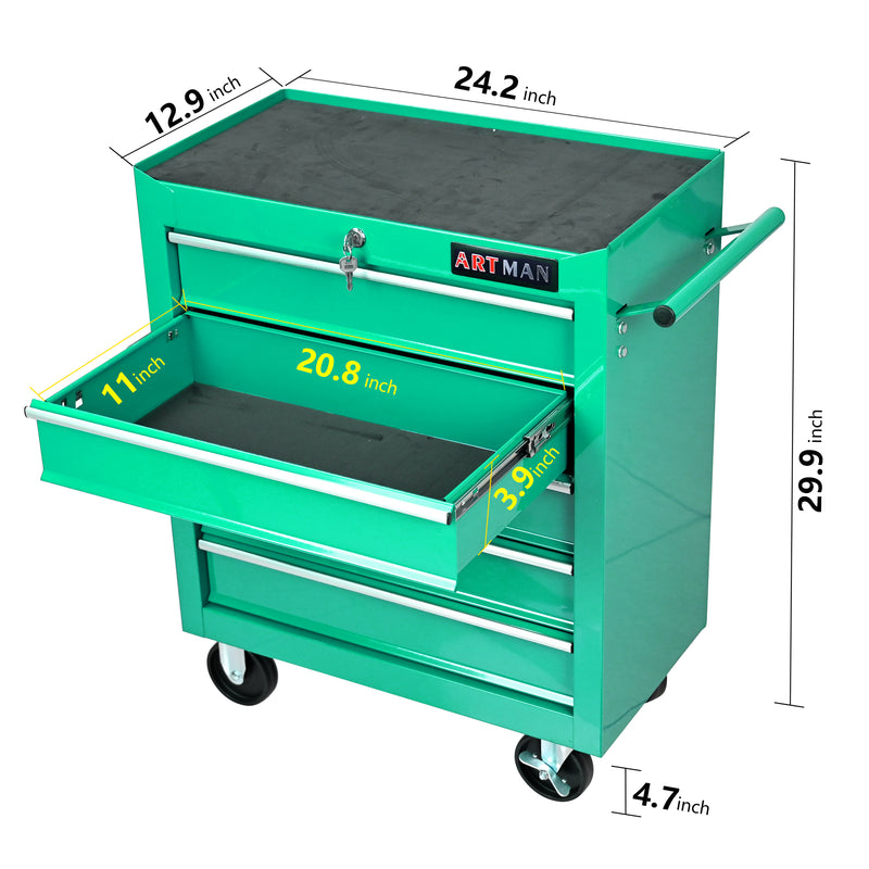 5-Drawer Multifunctional Tool Cart with Wheels – Green