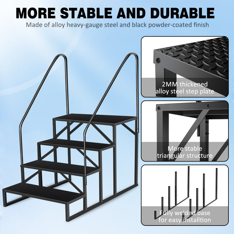 4 Step Ladder with Handrails, Above Ground Pool Ladder, 660 lb Load Capacity RV Steps