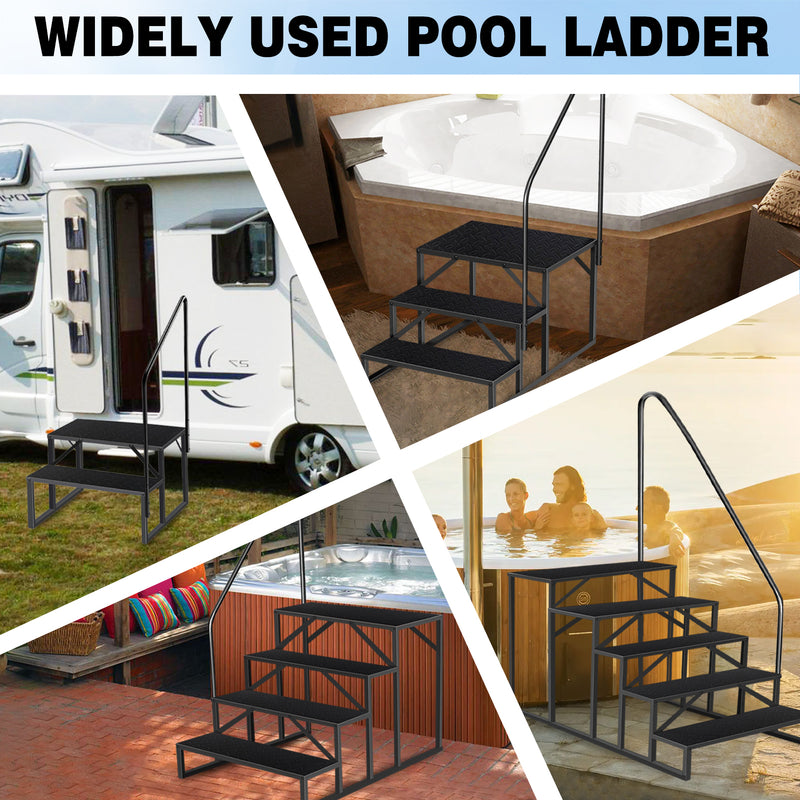 4 Step Ladder with Handrails, Above Ground Pool Ladder, 660 lb Load Capacity RV Steps