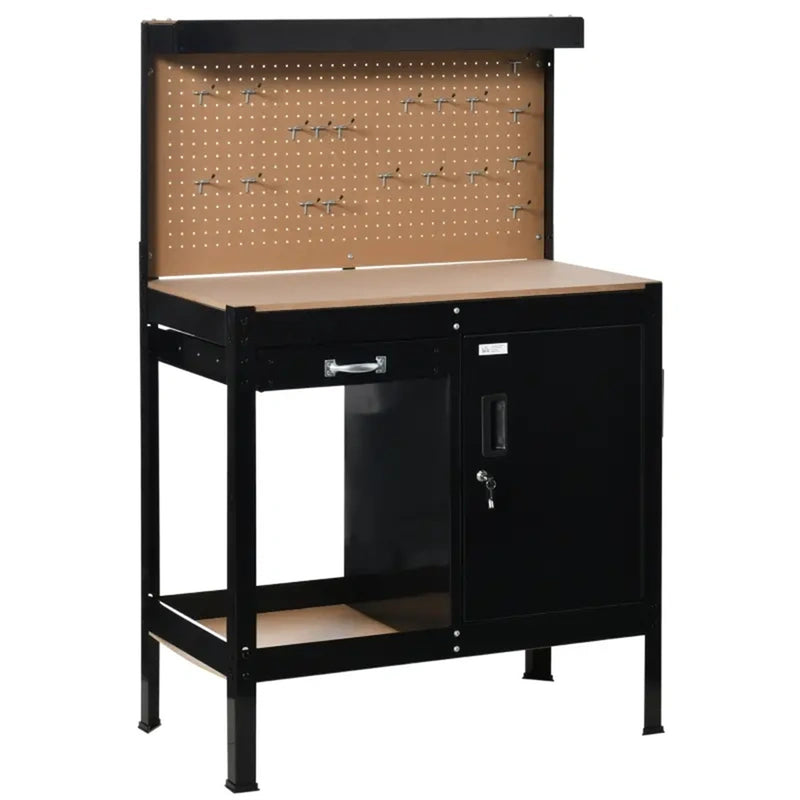 Multipurpose Tool Table Storage Cabinet with Keys Workshop Tool Table with Slide Drawer