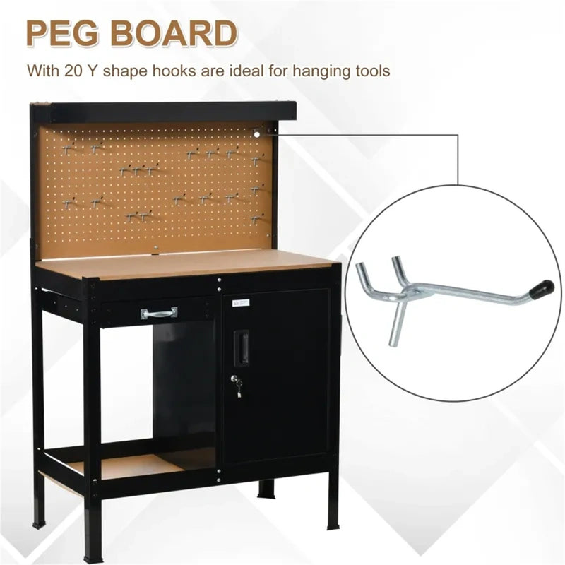 Multipurpose Tool Table Storage Cabinet with Keys Workshop Tool Table with Slide Drawer