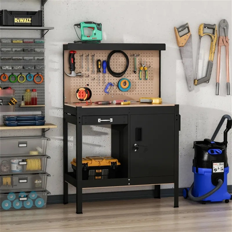 Multipurpose Tool Table Storage Cabinet with Keys Workshop Tool Table with Slide Drawer