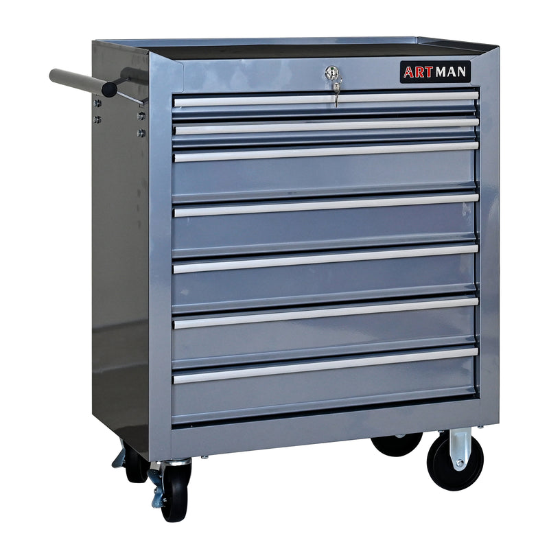 7-Drawer Multifunctional Tool Cart with Wheels – Silver