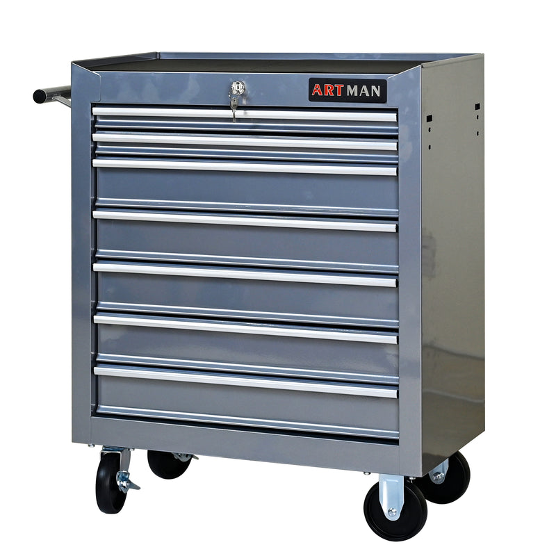 7-Drawer Multifunctional Tool Cart with Wheels – Silver