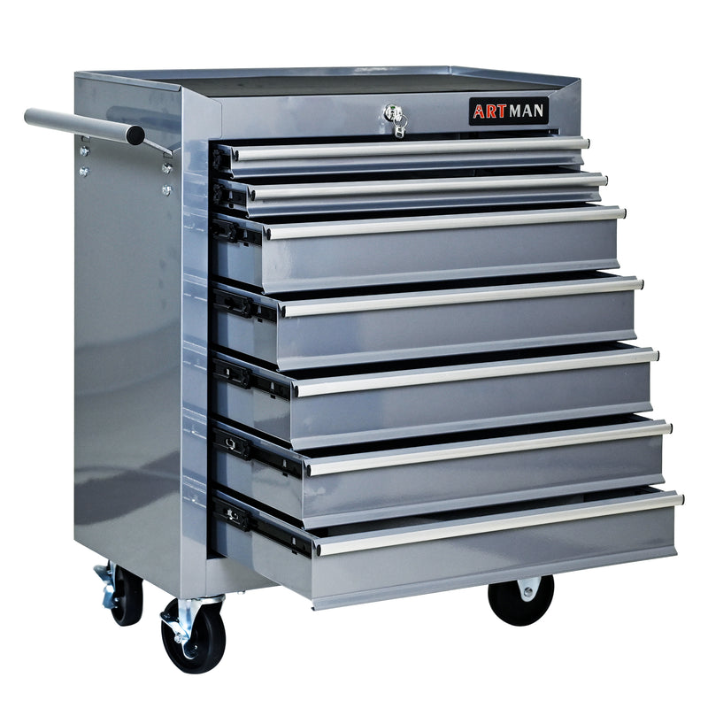 7-Drawer Multifunctional Tool Cart with Wheels – Silver