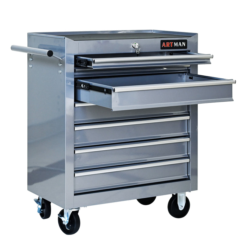 7-Drawer Multifunctional Tool Cart with Wheels – Silver