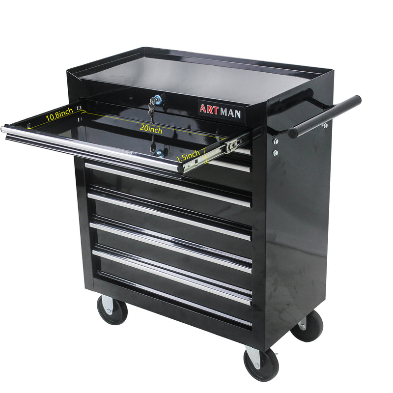 7 Drawer Multi-Purpose Tool Cart with Wheels - Black