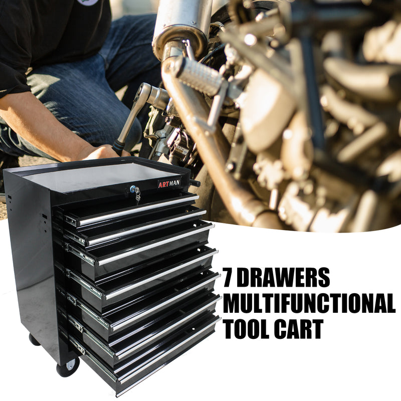 7 Drawer Multi-Purpose Tool Cart with Wheels - Black