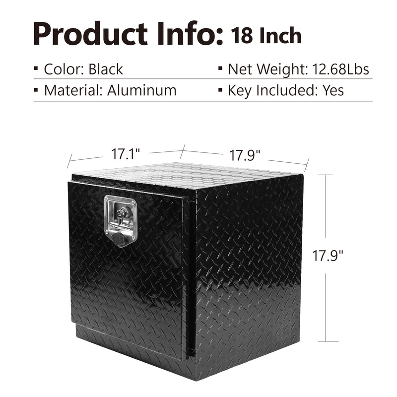 18 Inch Heavy Duty Aluminum Diamond Plate Tool Chassis Box, Waterproof Square Truck Storage Organizer with T-Handle Lock and Key