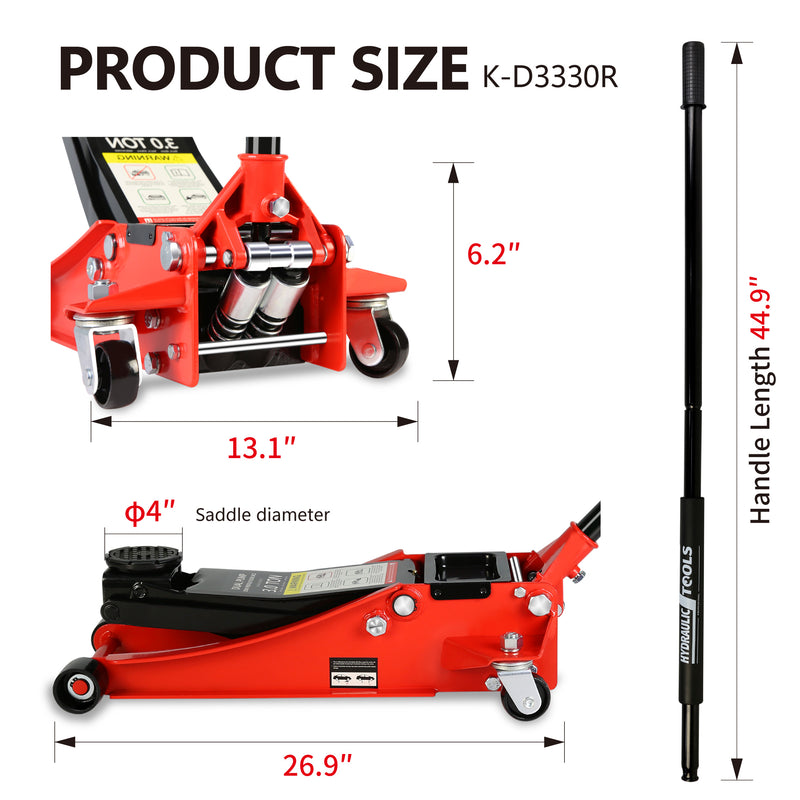 Hydraulic Low Profile Steel Racing Floor Jack with Dual Piston Quick Lift Pump, 3 Ton 6600 lb Capacity, Lift Range 3.3" - 18.5"