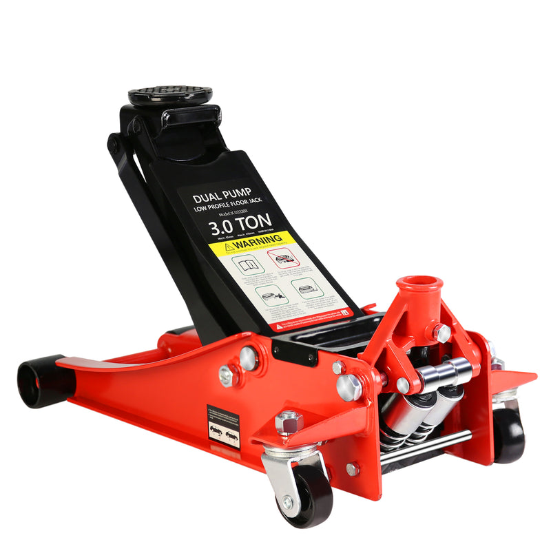 Hydraulic Low Profile Steel Racing Floor Jack with Dual Piston Quick Lift Pump, 3 Ton 6600 lb Capacity, Lift Range 3.3" - 18.5"