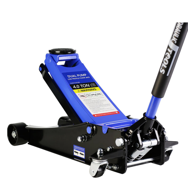 4 Ton Low Profile Floor Jack Heavy Duty Steel Racing Dual Piston Quick Lift 4"-21" Lifting Range