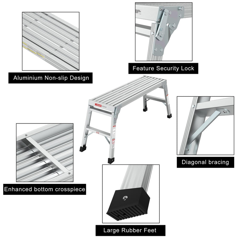 Aluminum Ladder Capacity 225 lbs Portable Workbench Folding Step Stool with Anti-Slip Pads