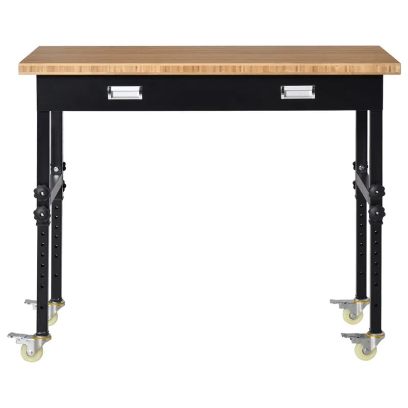 47" Garage Work Bench with Drawer and Wheels Height Adjustable Legs Bamboo Tabletop Workstation Tool Table