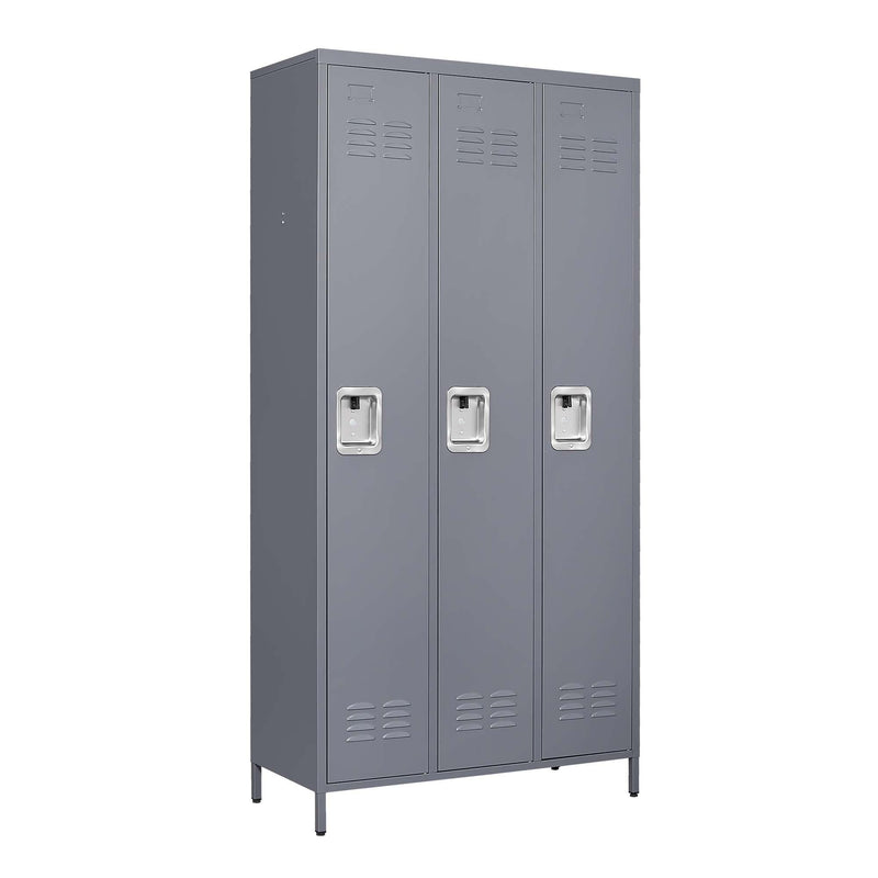 3 Door 72" High Locking Metal Storage Cabinet Grey