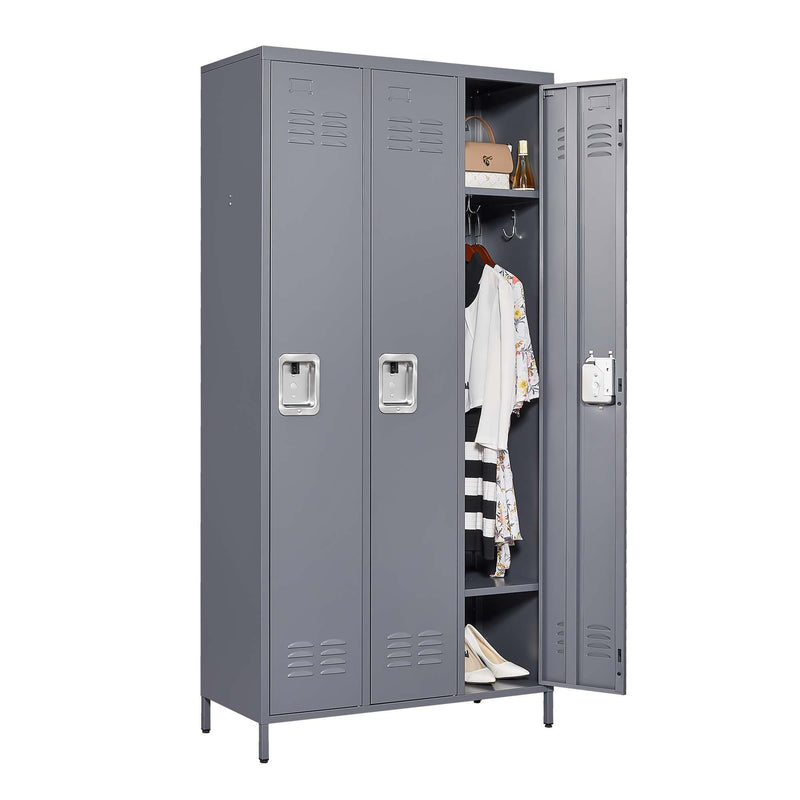 3 Door 72" High Locking Metal Storage Cabinet Grey