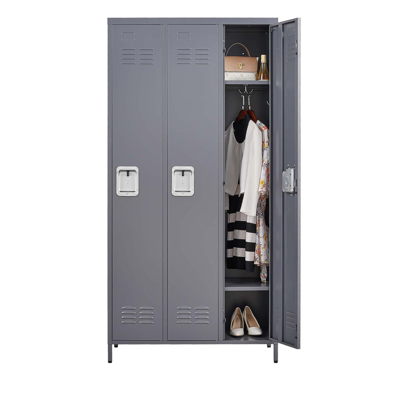 3 Door 72" High Locking Metal Storage Cabinet Grey