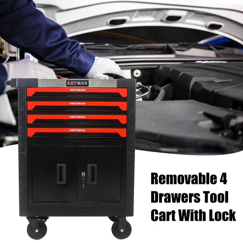 Removable 4 drawer tool cart with lock