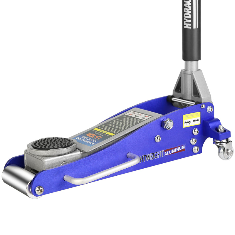 Hydraulic Low Profile Aluminum Steel Racing Floor Jack Dual Piston Quick Lift 1.5 Ton 3000lb Capacity Blue