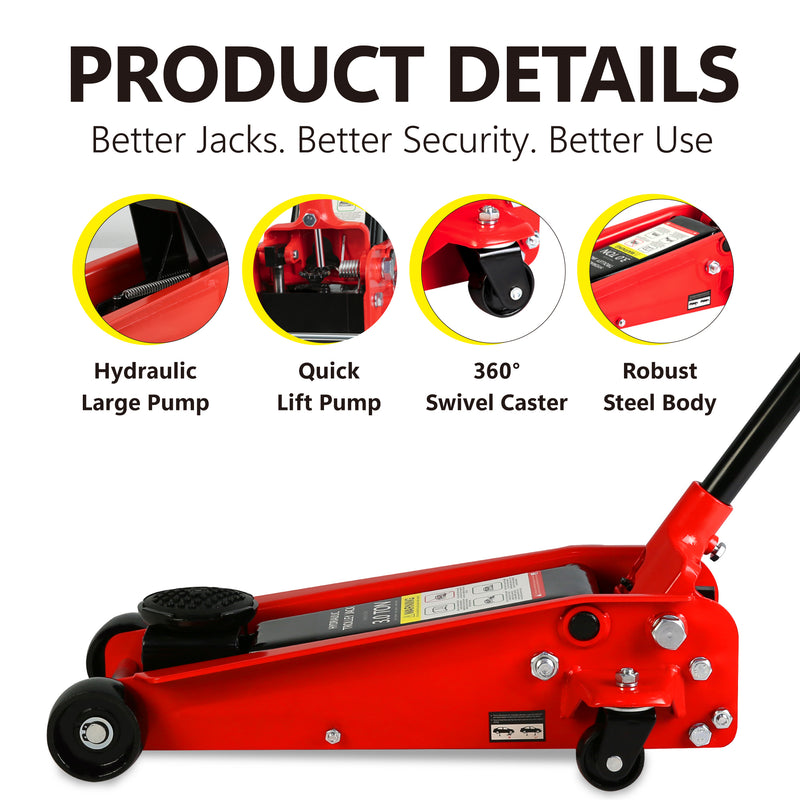 Hydraulic Trolley Low Profile Steel Racing Floor Jack 3Ton 6000lb Capacity Piston Quick Lift 5.1"-20" Lifting Range