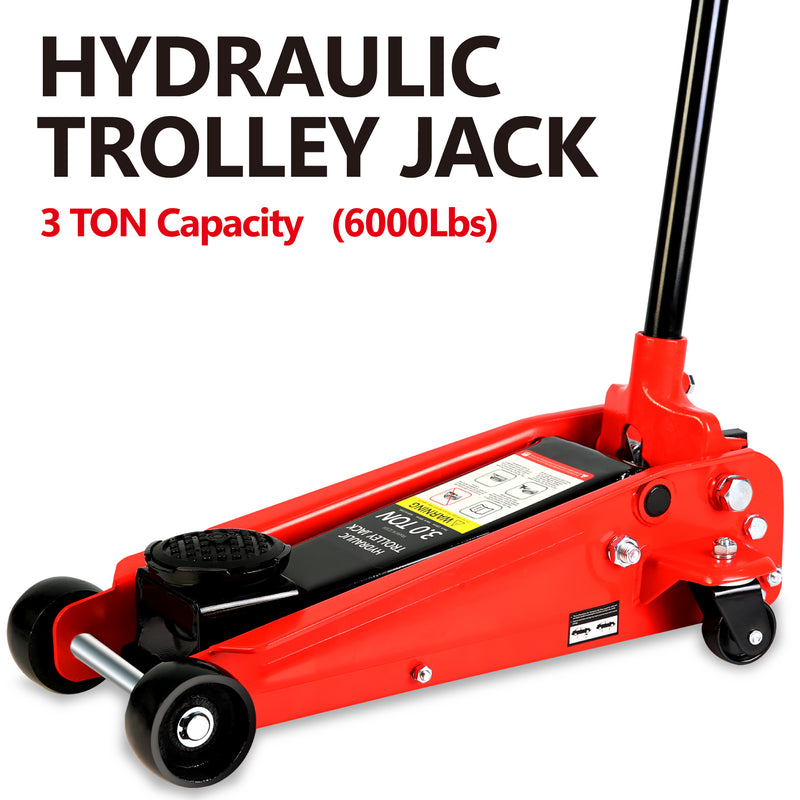 Hydraulic Trolley Low Profile Steel Racing Floor Jack 3Ton 6000lb Capacity Piston Quick Lift 5.1"-20" Lifting Range