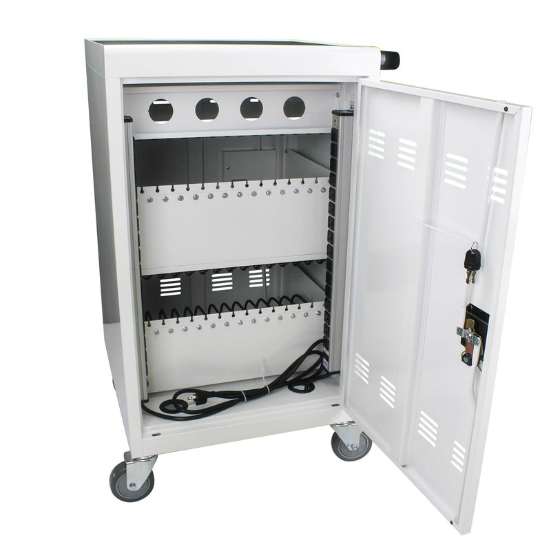 Mobile Charging Cart and Cabinet for Tablets and Laptops with Combination Lock White