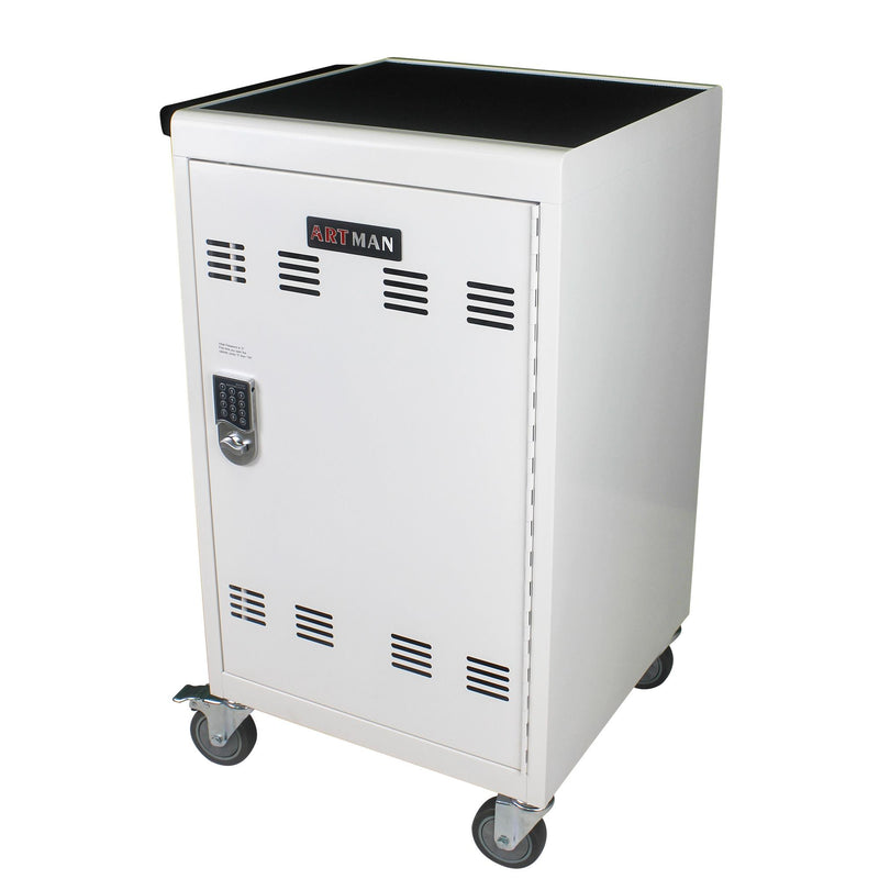 Mobile Charging Cart and Cabinet for Tablets and Laptops with Combination Lock White