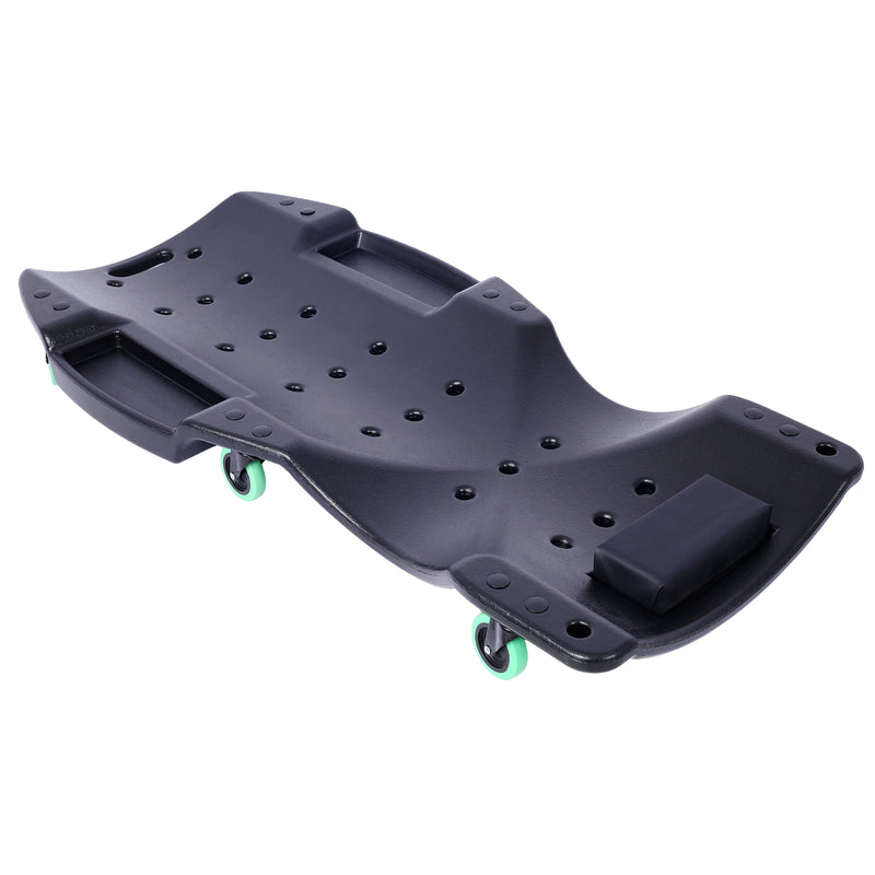 48" Plastic Crawler with Padded Headrest and Dual Tool Trays - 440 lb Capacity Black