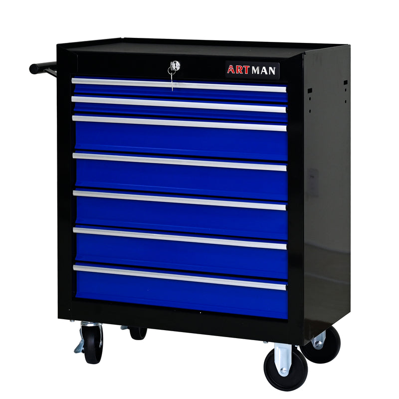 7-Drawer Multifunctional Tool Cart with Wheels – Black & Blue