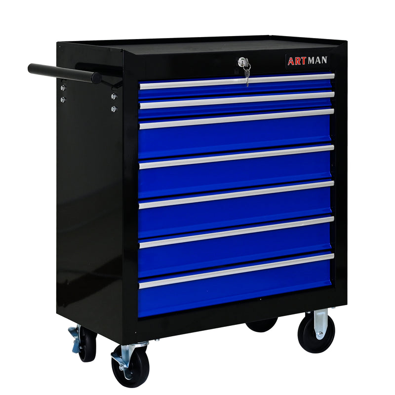 7-Drawer Multifunctional Tool Cart with Wheels – Black & Blue