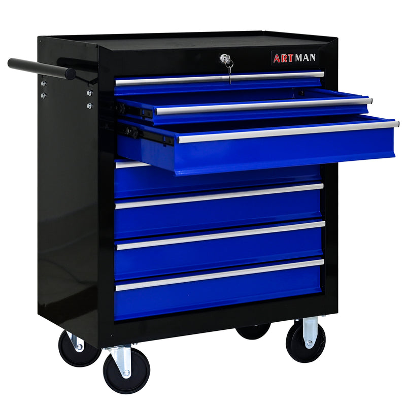 7-Drawer Multifunctional Tool Cart with Wheels – Black & Blue