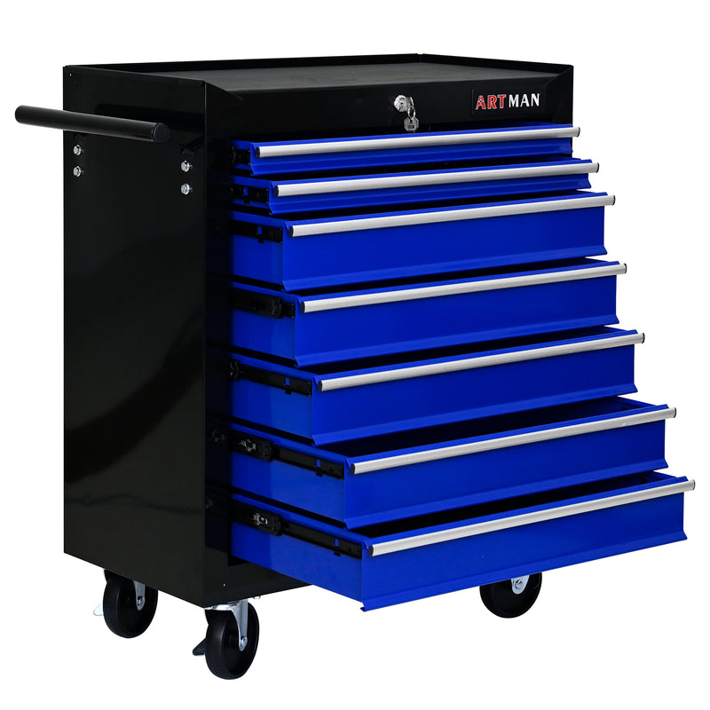 7-Drawer Multifunctional Tool Cart with Wheels – Black & Blue