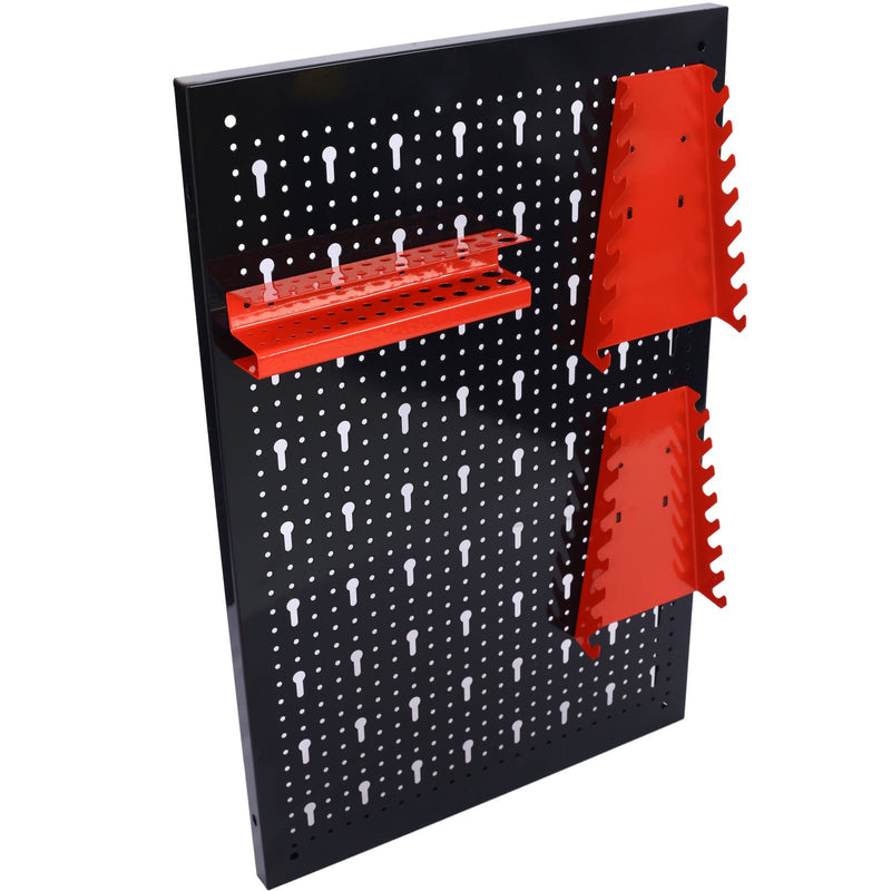 4ft Metal Garage Pegboard Wall Organizer with 3 Pegboards, Drill Bit Rack, Wrench Rack, Hook Accessories for Wall Mounted Tool Storage in Workshop Warehouse