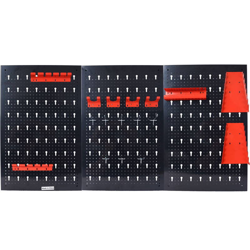 4ft Metal Garage Pegboard Wall Organizer with 3 Pegboards, Drill Bit Rack, Wrench Rack, Hook Accessories for Wall Mounted Tool Storage in Workshop Warehouse