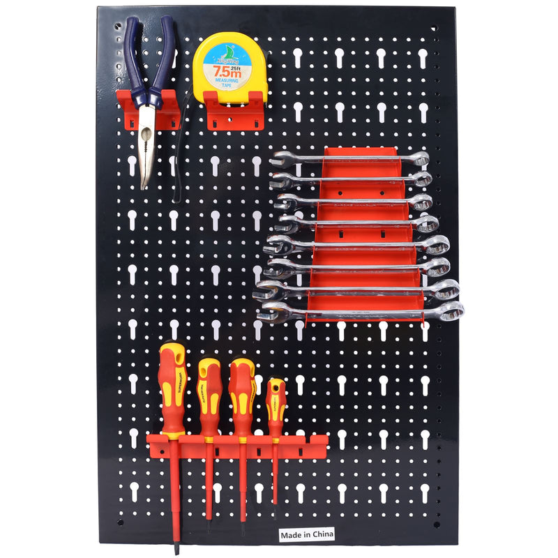 4ft Metal Garage Pegboard Wall Organizer with 3 Pegboards, Drill Bit Rack, Wrench Rack, Hook Accessories for Wall Mounted Tool Storage in Workshop Warehouse