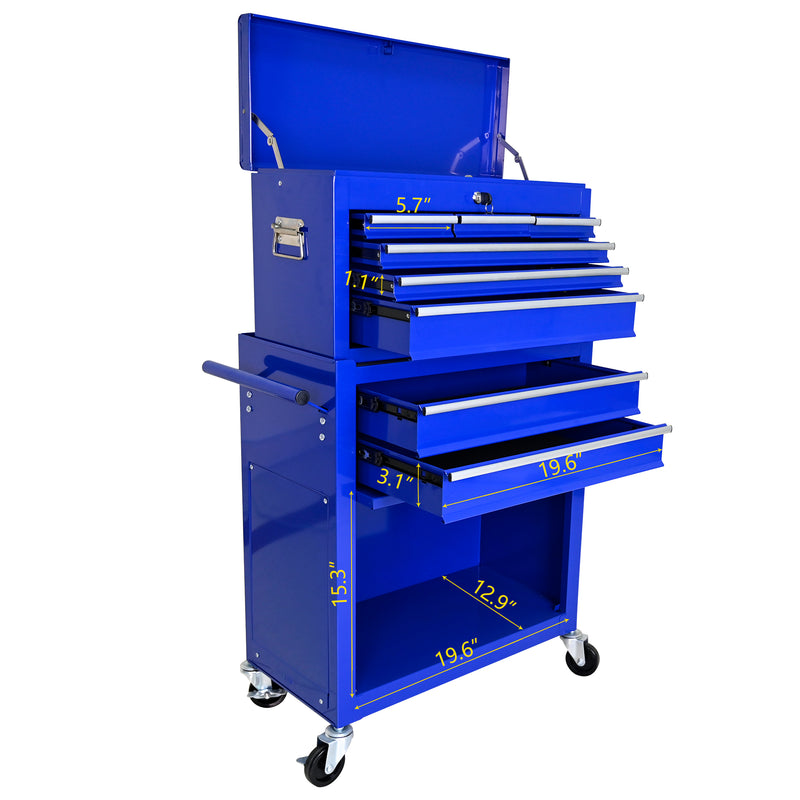 8 Drawer Tool Storage Cabinet Blue with Wheels and Drawers