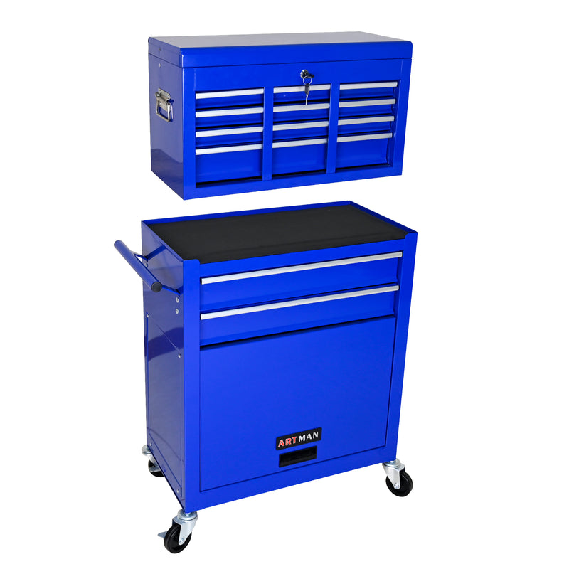 8 Drawer Tool Storage Cabinet Blue with Wheels and Drawers