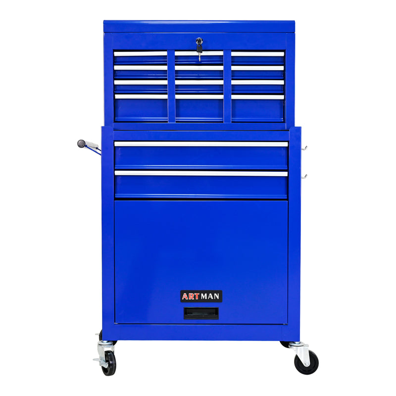 8 Drawer Tool Storage Cabinet Blue with Wheels and Drawers