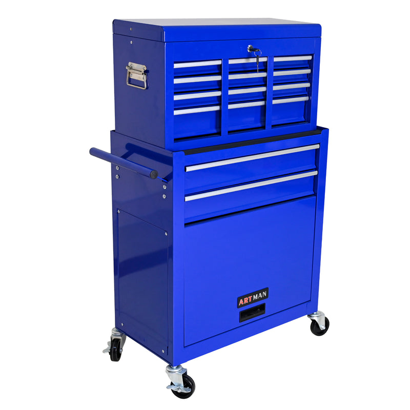 8 Drawer Tool Storage Cabinet Blue with Wheels and Drawers