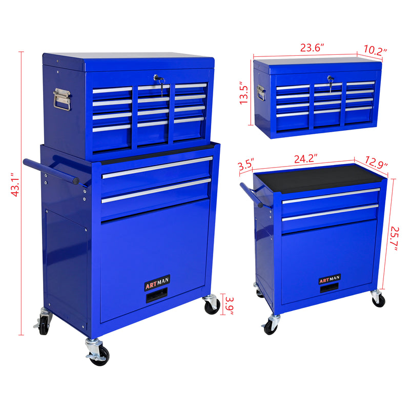 8 Drawer Tool Storage Cabinet Blue with Wheels and Drawers