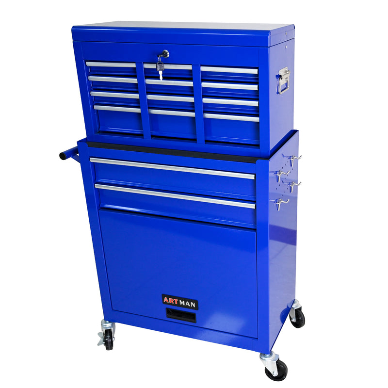 8 Drawer Tool Storage Cabinet Blue with Wheels and Drawers