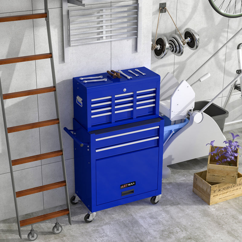 8 Drawer Tool Storage Cabinet Blue with Wheels and Drawers