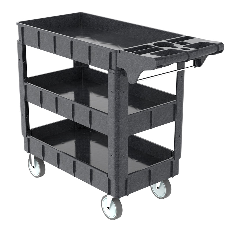 Utility Carts with Wheels 3 Shelf Heavy Duty Plastic Service Cart 600lbs Capacity Ergonomic Handle for Garage Warehouse Office Workshop